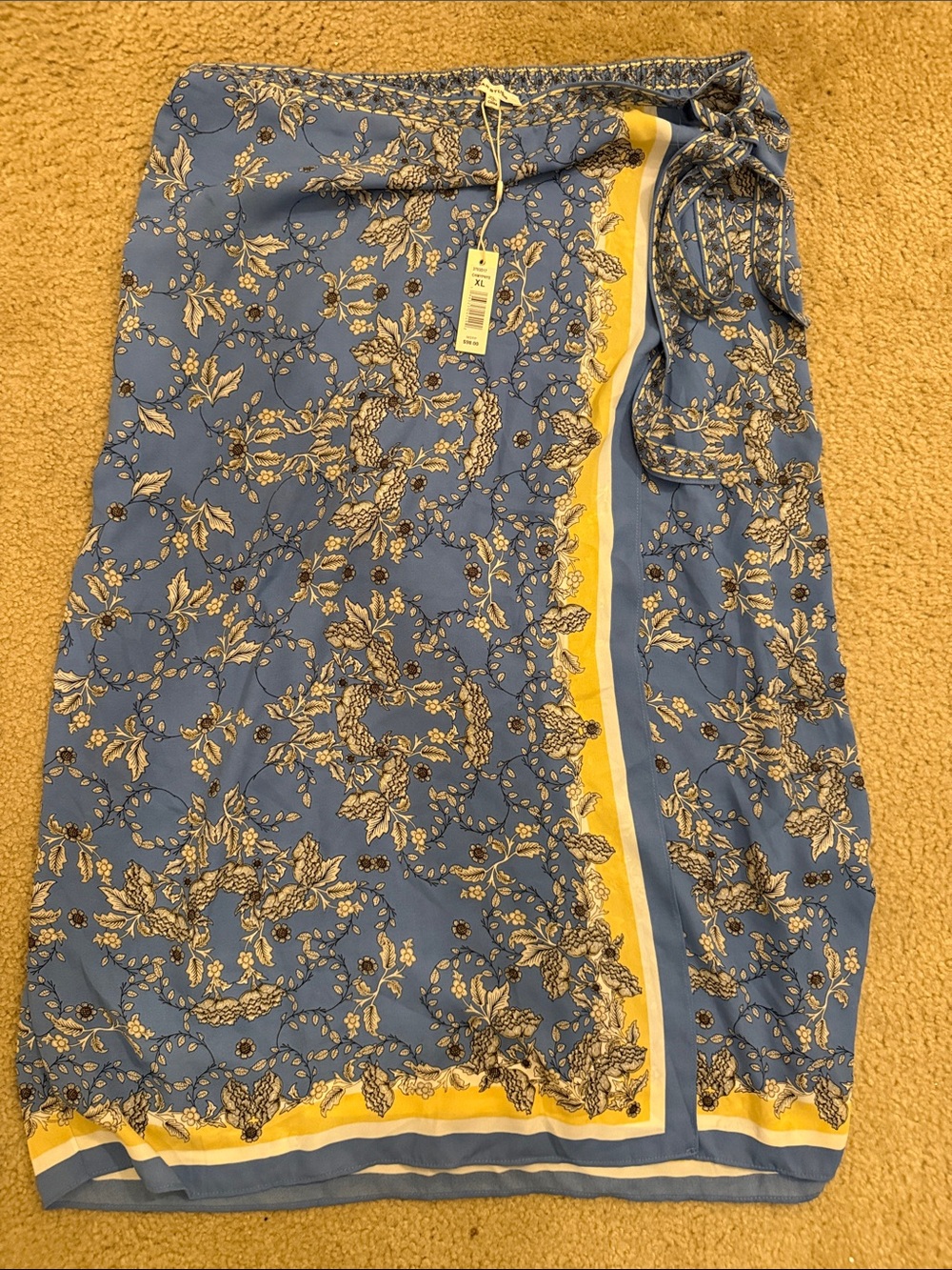 Max Studio Blue Floral Tie-Waist Skirt with Yellow Accent